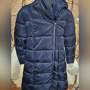$298 Women’s Down Hooded  Asymmetrical Zip Puffer Jacket Navy S Jason Wu nwt